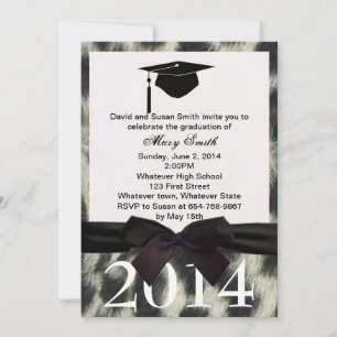 Black Ribbon Snow Leopard Graduation Invitation