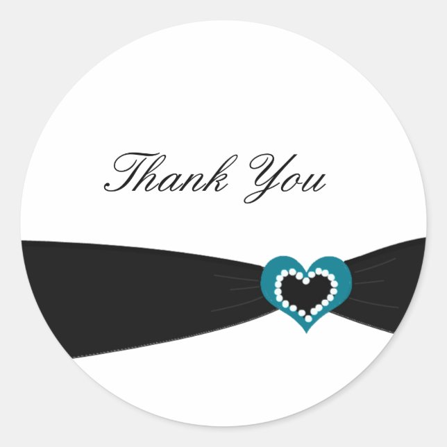 Black Ribbon Thank You Classic Round Sticker (Front)