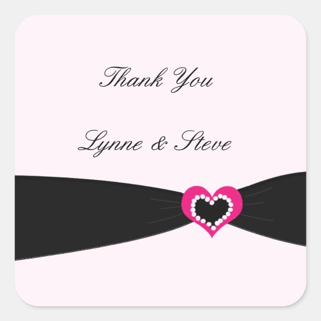 Black Ribbon Thank You Square Sticker (Front)