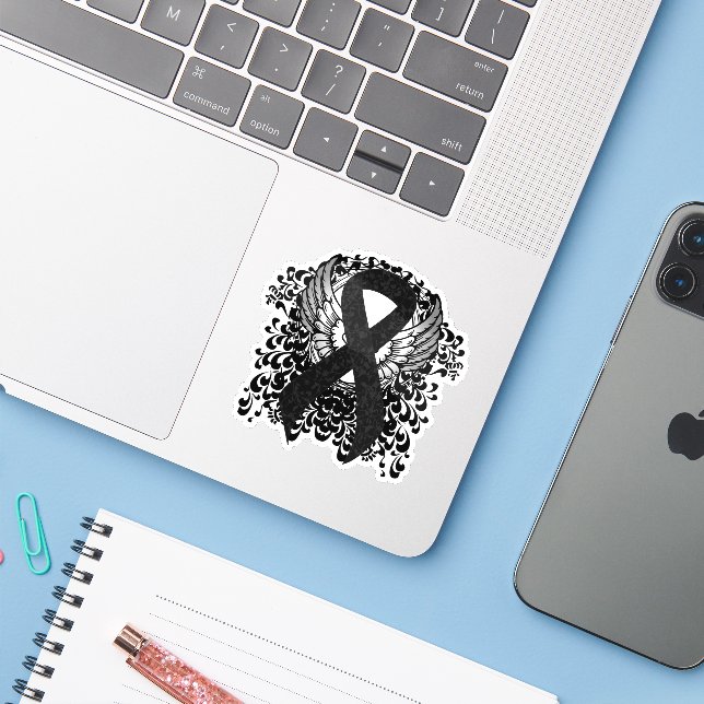Black Ribbon with Wings (Laptop w/ iPhone)