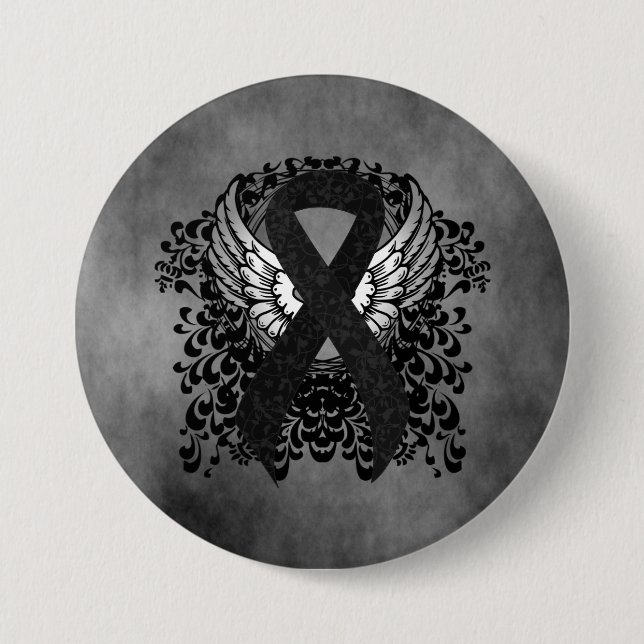 Black Ribbon with Wings 7.5 Cm Round Badge (Front)