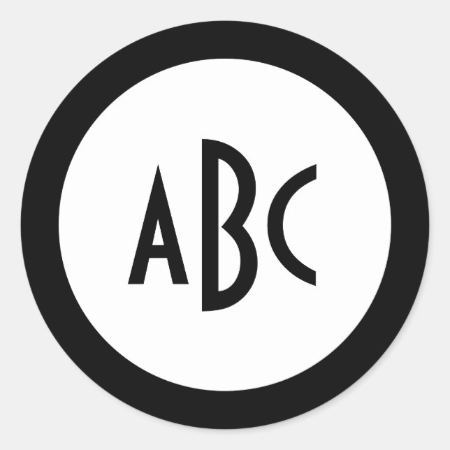 Black Ring with White Circle Monogram Classic Round Sticker (Front)
