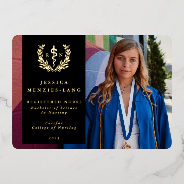 Black RN Asclepius Graduation Photo Announcement (Front)