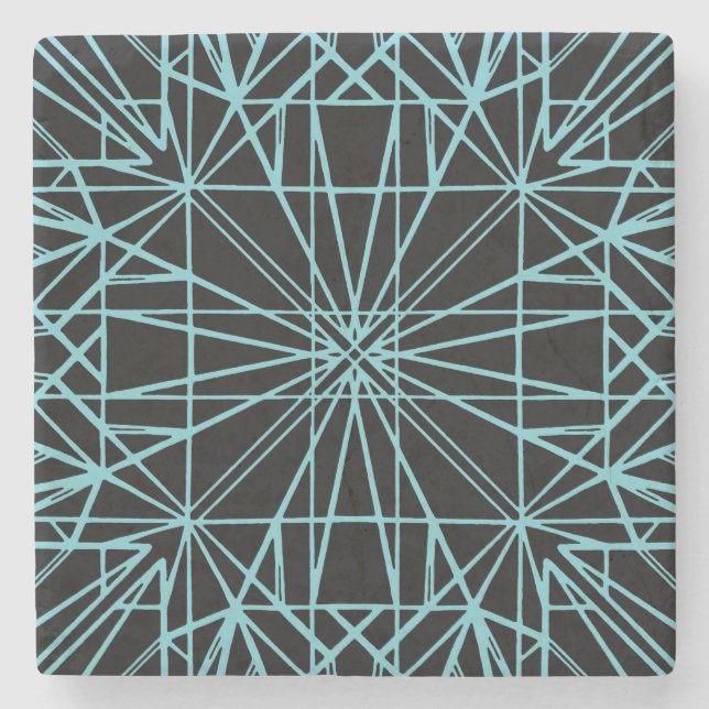 Black & Robin Egg Blue Geometric Symmetry Stone Coaster (Front)