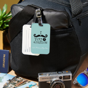 Black Robin Egg Blue Moustache Humour Luggage Tag