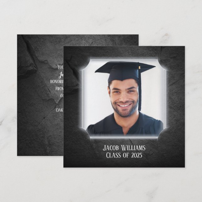 Black Rock background with photo frame Invitation (Front/Back)