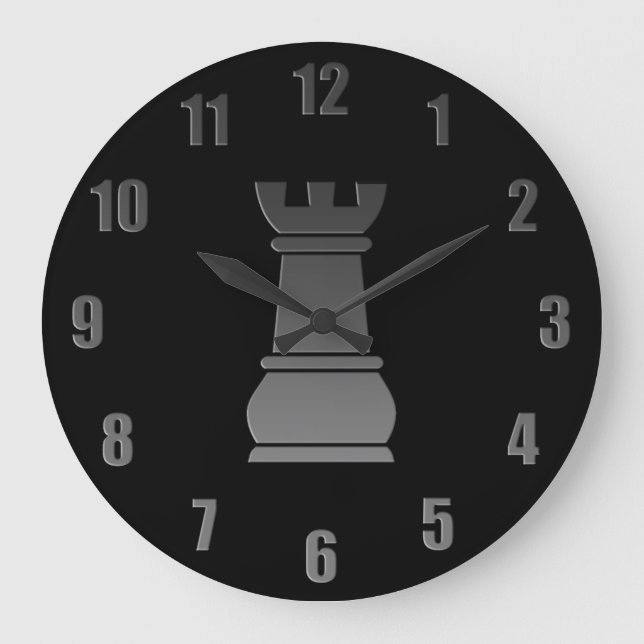 Black rock chess piece large clock (Front)