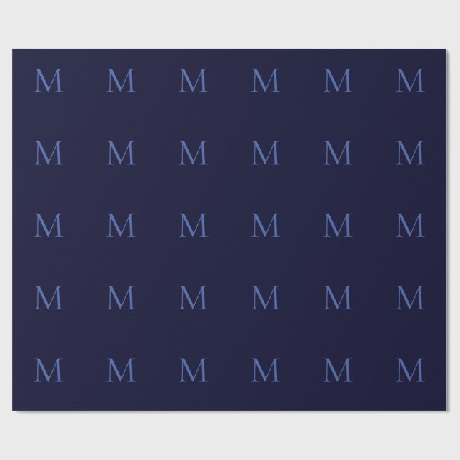 Black Rock Deep Blue Classical Unique Monogram Wrapping Paper (Flat)