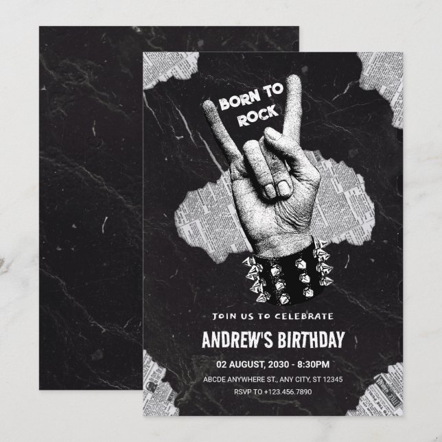 Black Rock metal birthday Invitation (Front/Back)