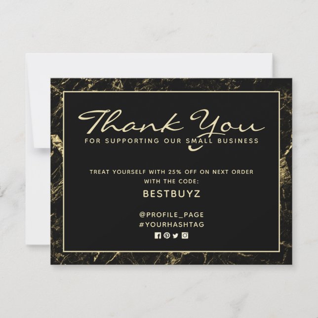 Black rock stone faux texture frame Thank you Card (Front)