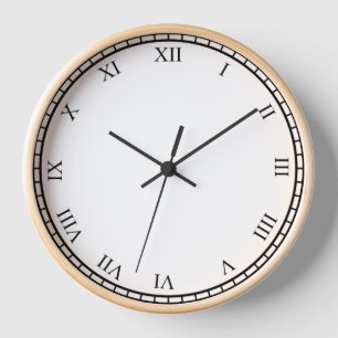 Black Roman Number & Minute Natural Wooden Frame Clock