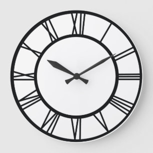 Black Roman Numbers in Circle Large Clock