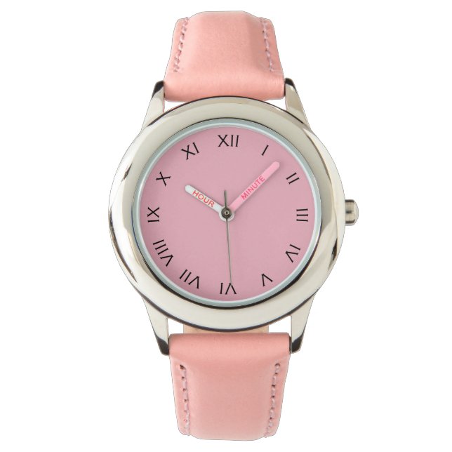 Black Roman Numbers on Pink Kids Watch cn (Front)