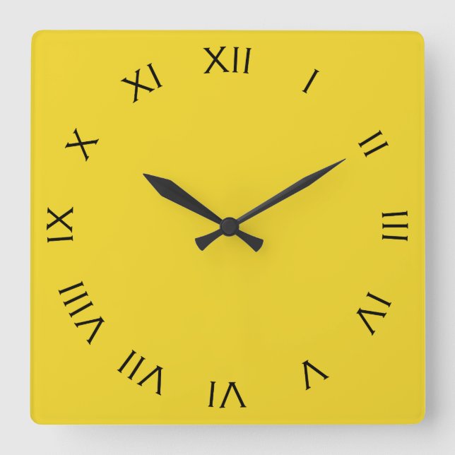 Black Roman Numbers On Yellow wccn Square Wall Clock (Front)
