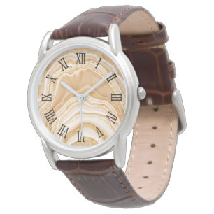Black Roman Numerals Faux Golden Agate Watch