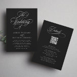 Black Romantic Calligraphy All In One Wedding  Invitation<br><div class="desc">Simple black and white all in one wedding invitation featuring elegant and romantic swirly calligraphy lettering with a RSVP and a QR Code on the back. For more advanced customisation of this design,  please click the BLUE DESIGN TOOL BUTTON above!</div>