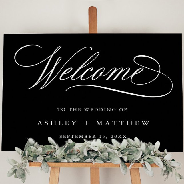 Black Romantic Calligraphy Wedding Welcome Sign (Creator Uploaded)