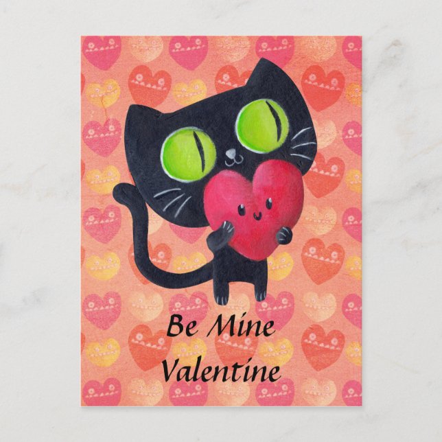 Black Romantic Cat Holiday Postcard (Front)