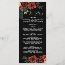 Black Romantic Dark Floral Menu , Wedding Menu