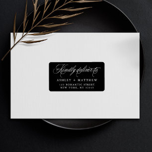 Black Romantic Swirly Calligraphy Return Address Label
