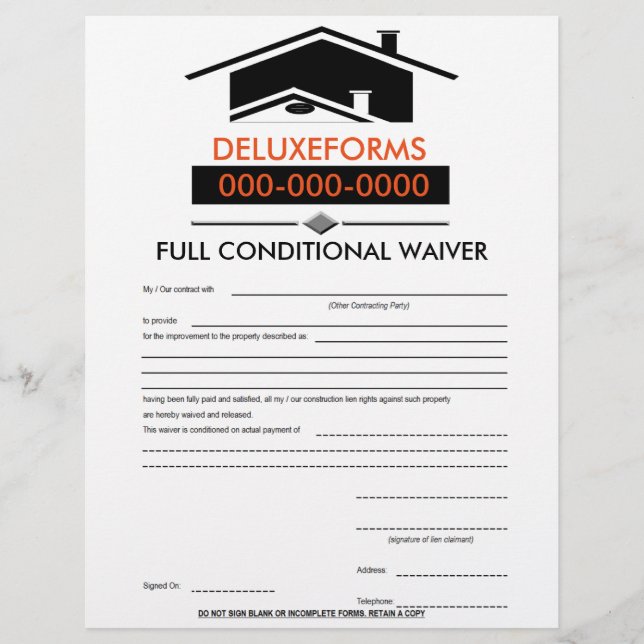 Black Roof Full Conditional Waiver Form (Front)