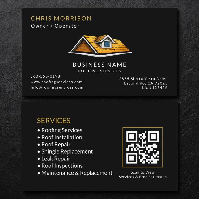 Black Roofer Roofing Services QR Code Business Card (Creator Uploaded)