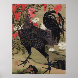 Black Rooster and Nandin by Ito Jakuchu Poster