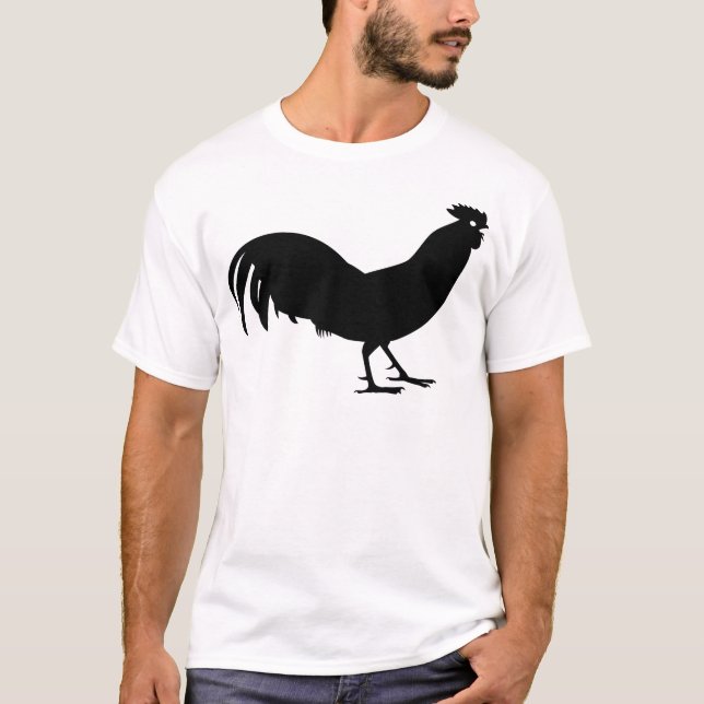 Black Rooster Bird Print T-Shirt (Front)