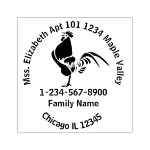 Black Rooster Crowing Contact Information Rubber S Stamp