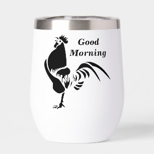 Black Rooster Crowing Silhouette