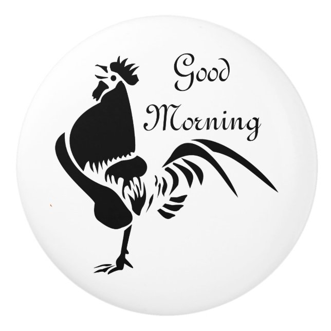 Black Rooster Crowing Silhouette Ceramic Knob (Front)