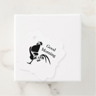 Black Rooster Crowing Silhouette Favour Tags