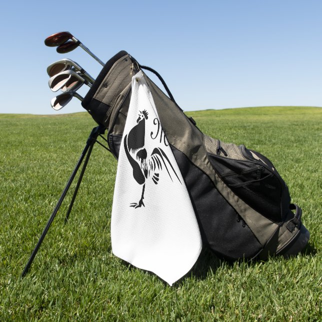 Black Rooster Crowing Silhouette Golf Towel (Green)
