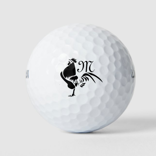 Black Rooster Crowing the Good Morning Alarm Golf Balls (Front)