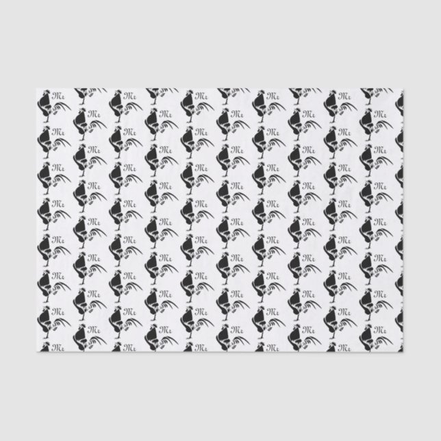 Black Rooster Crowing the Good Morning Alarm Tissue Paper (Front)