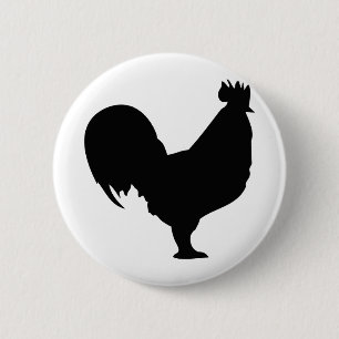 black rooster icon 6 cm round badge