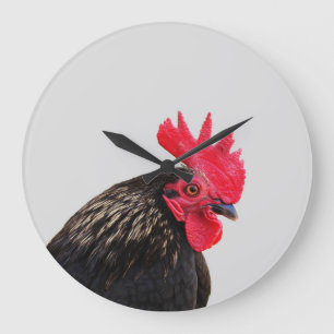 Black Rooster Large Clock