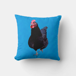 Black Rooster On Blue Background, Cushion