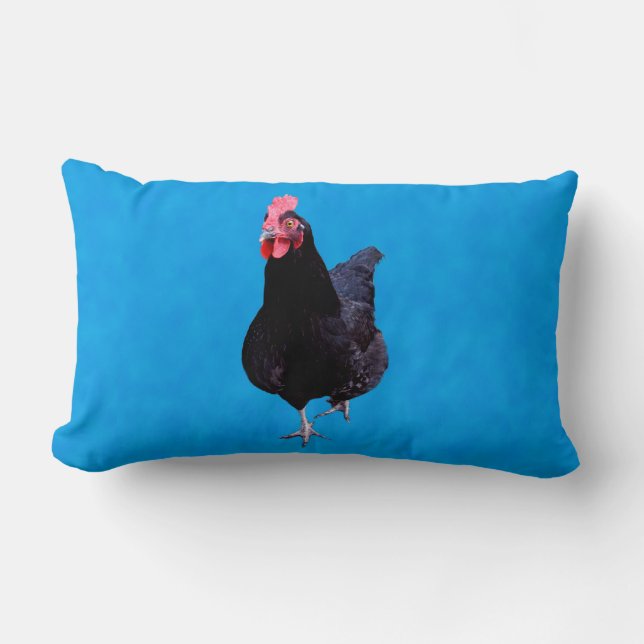 Black Rooster On Blue Background, Lumbar Cushion (Front)