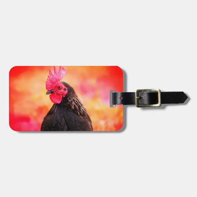 Black Rooster - Personalizable Luggage Tag (Front Horizontal)