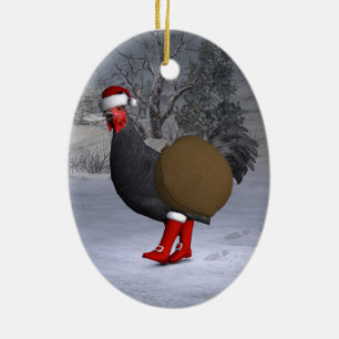 Black Rooster Santa Claus Ceramic Tree Decoration