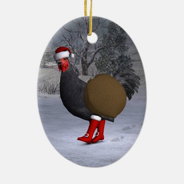Black Rooster Santa Claus Ceramic Tree Decoration (Back)