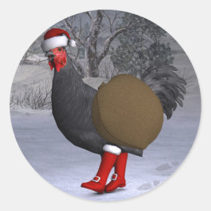 Black Rooster Santa Claus Classic Round Sticker