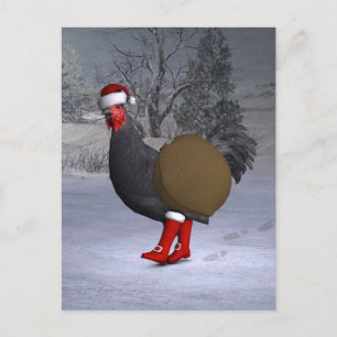 Black Rooster Santa Claus Holiday Postcard