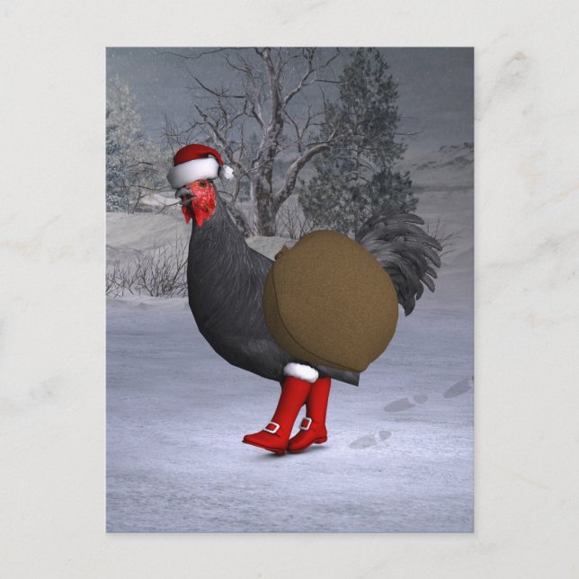 Black Rooster Santa Claus Holiday Postcard (Front)
