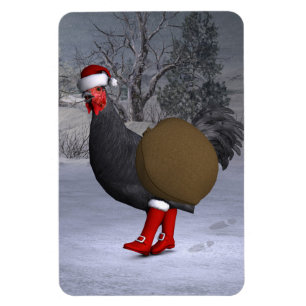 Black Rooster Santa Claus Magnet