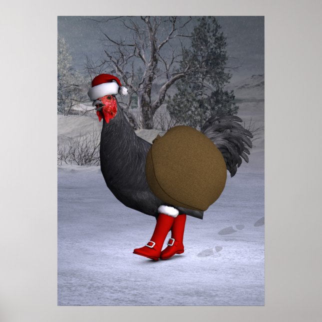 Black Rooster Santa Claus Poster (Front)