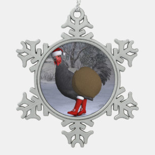 Black Rooster Santa Claus Snowflake Pewter Christmas Ornament