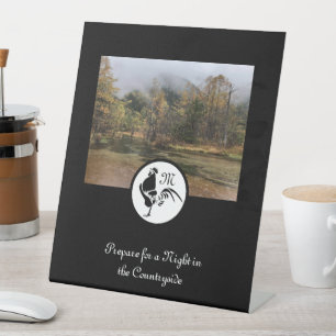 Black Rooster Silhouette Monogram Photo Pedestal Sign