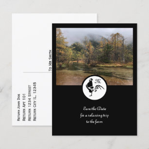 Black Rooster Silhouette Silhouette Monogram Photo Invitation Postcard
